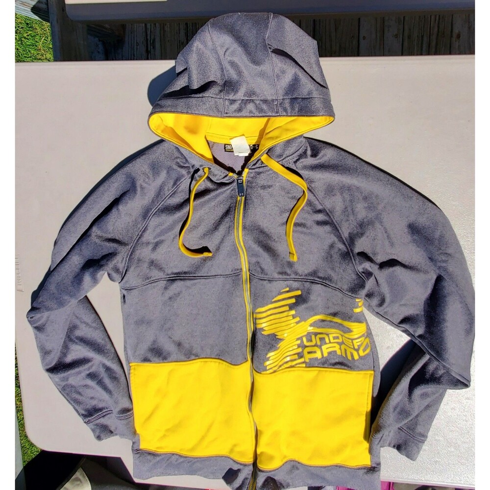 Under Armour Gray and Yellow Full Zip Hoodie - Mens Size Small
